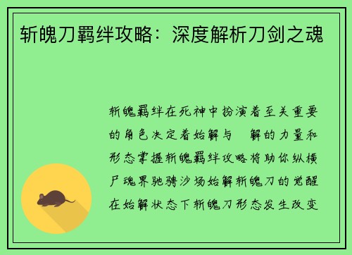 斩魄刀羁绊攻略：深度解析刀剑之魂