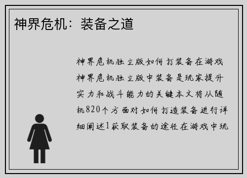 神界危机：装备之道